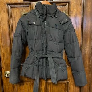 Abercrombie kids XL (14-16)/women’s 0-2 grey down puffer jacket: detachable hood